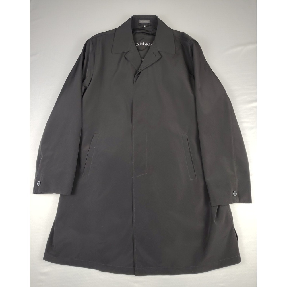 Calvin Klein Overcoat Men's 46L Black 38" Long Zip Out Liner Raincoat Classic